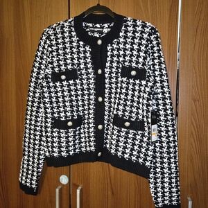 Karl Lagerfeld Black and White Houndstooth Blazer